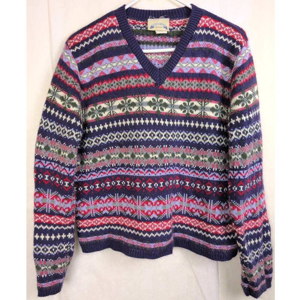 Vintage Best United Garment Co purple fair isle sweater Size L Fisherman Preppy